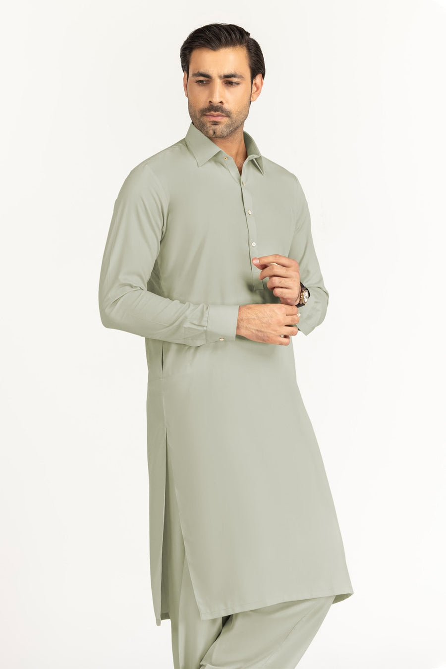 Off-White Cotton 2-Piece Kurta Set | Collar Placket
