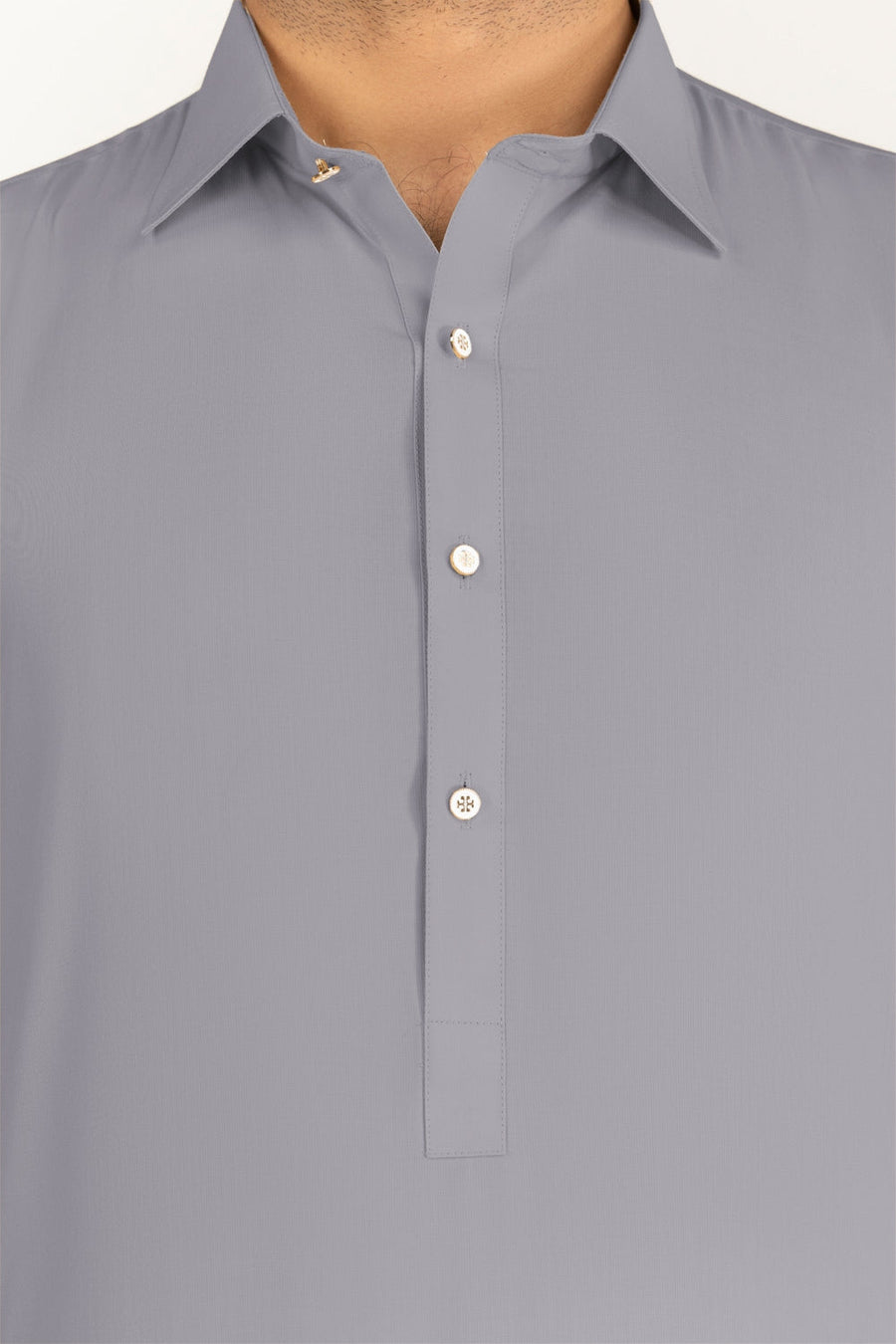 Off-White Cotton 2-Piece Kurta Set | Collar Placket
