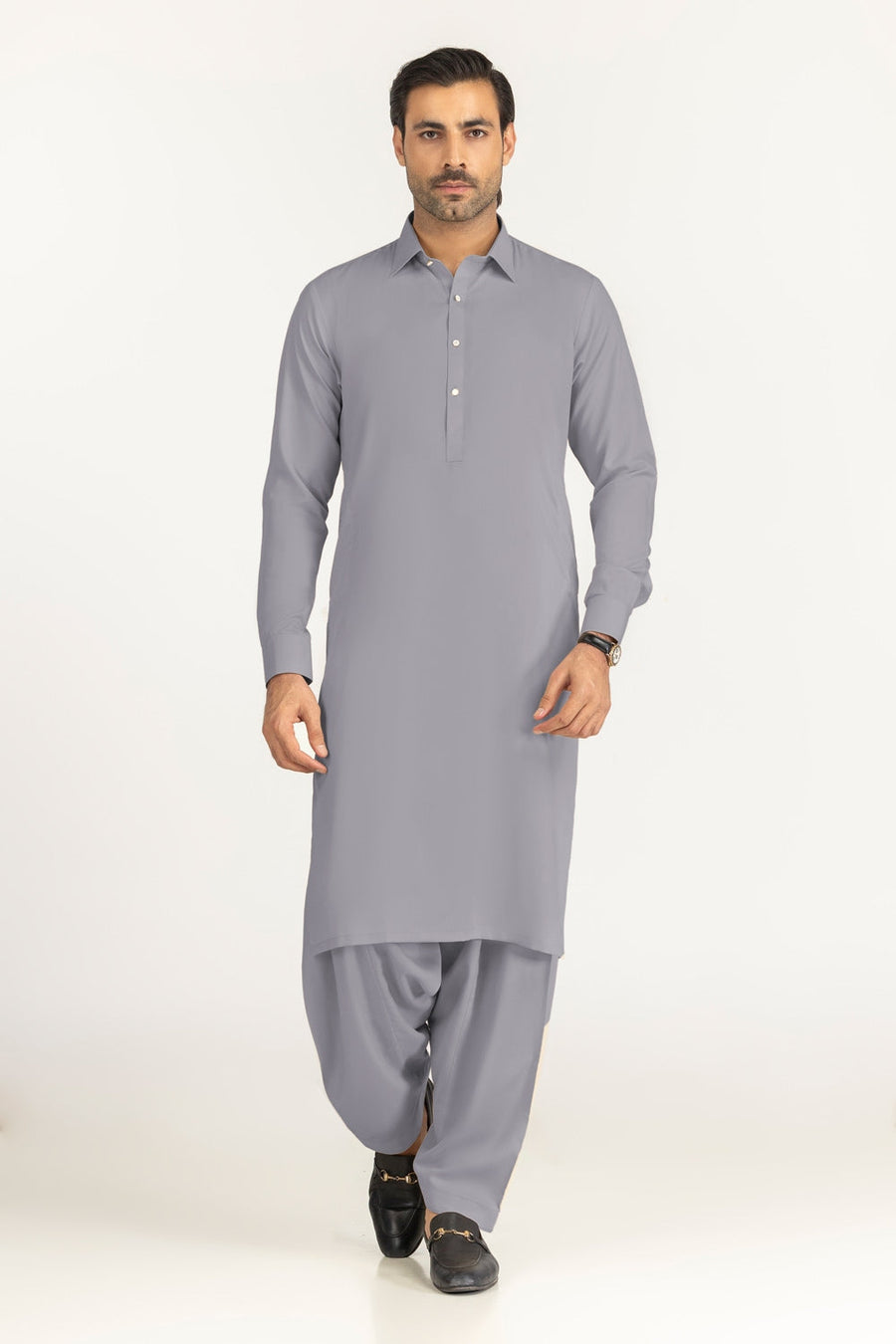 Off-White Cotton 2-Piece Kurta Set | Collar Placket