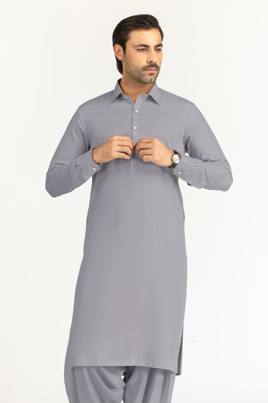 Off-White Cotton 2-Piece Kurta Set | Collar Placket