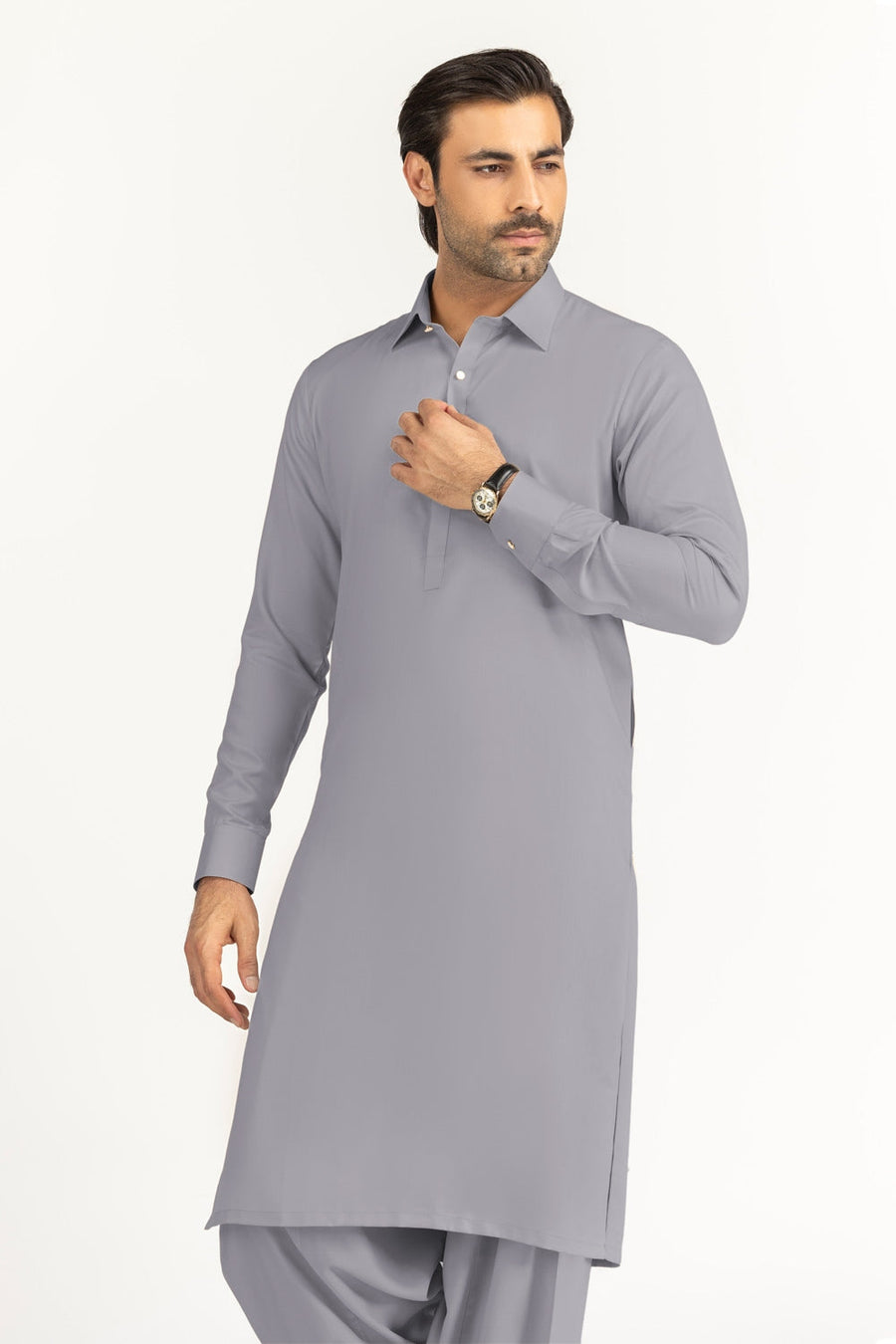 Off-White Cotton 2-Piece Kurta Set | Collar Placket