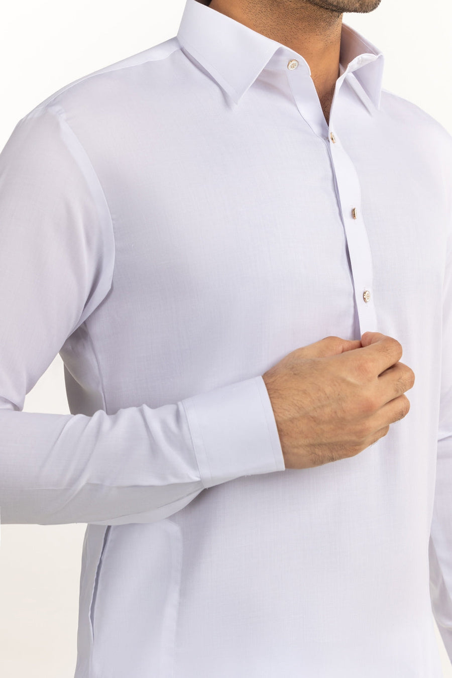 Off-White Cotton 2-Piece Kurta Set | Collar Placket