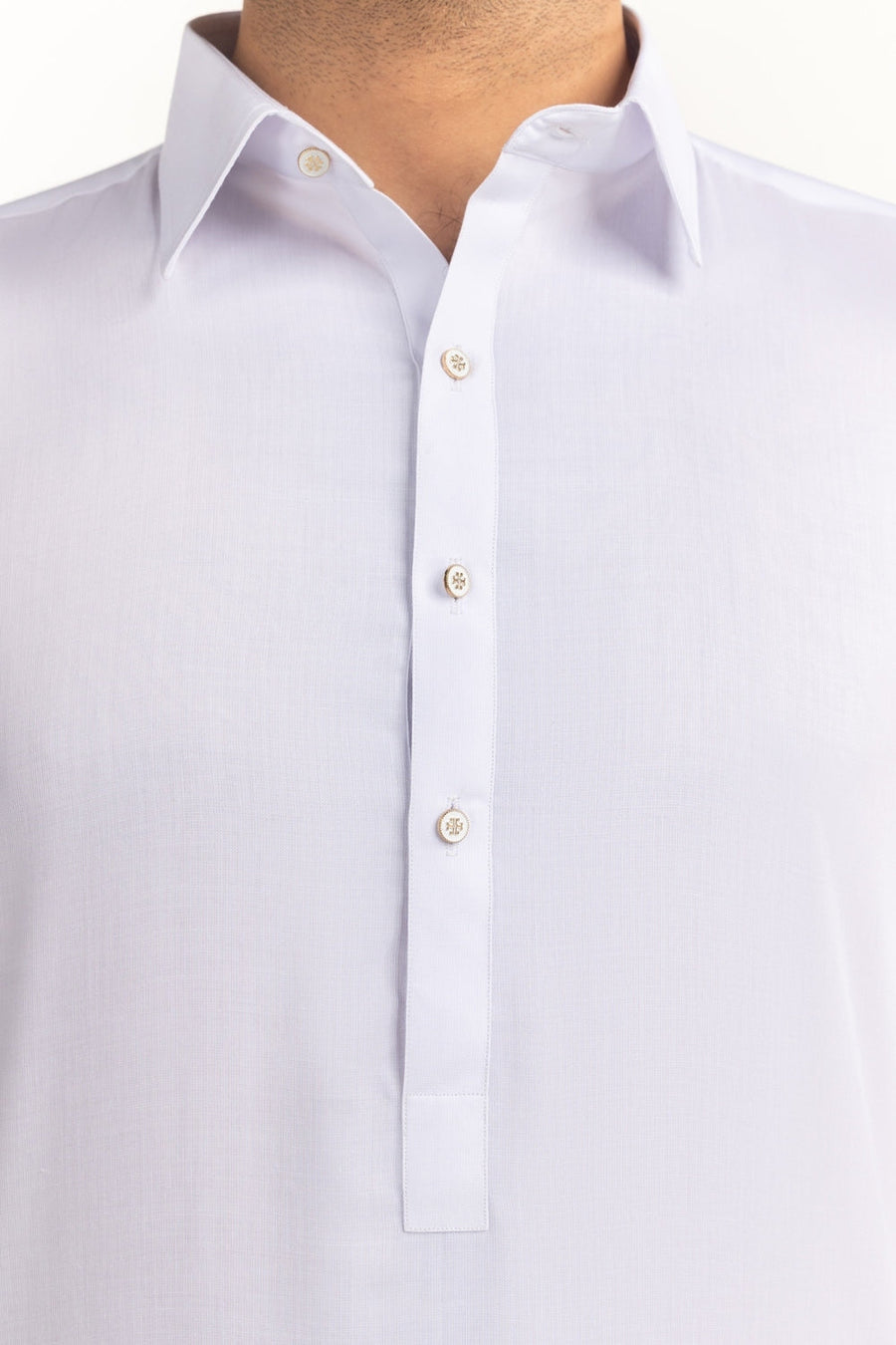 Off-White Cotton 2-Piece Kurta Set | Collar Placket