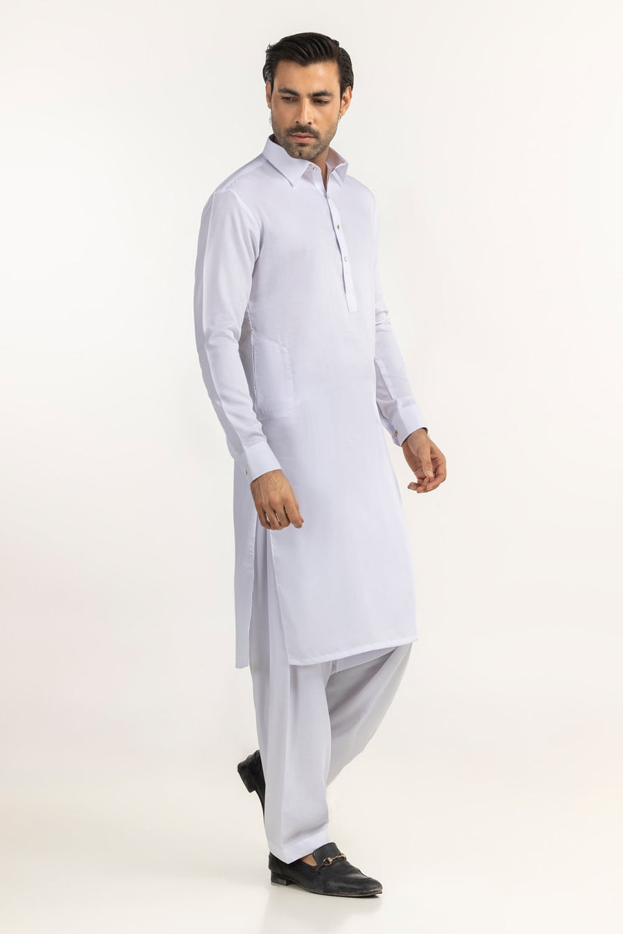 Off-White Cotton 2-Piece Kurta Set | Collar Placket