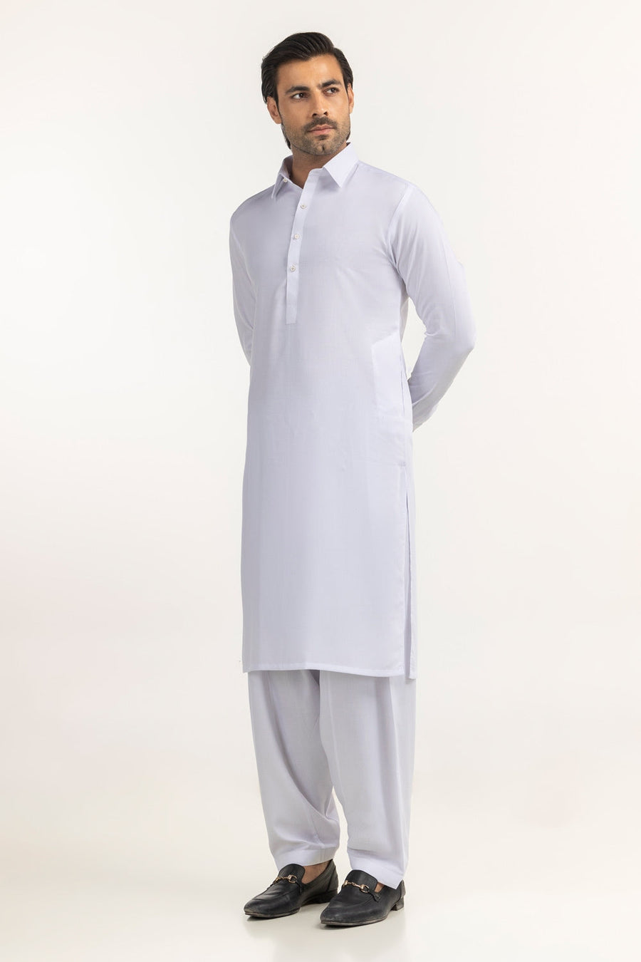 Off-White Cotton 2-Piece Kurta Set | Collar Placket