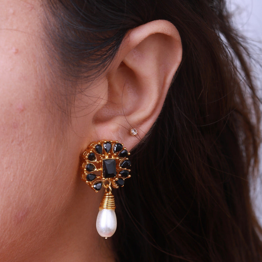 Amethyst Pearl Drop Earrings - 21k Gold Plated Gemstone Jewelry - Pehnaawaa