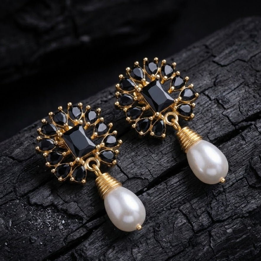 Amethyst Pearl Drop Earrings - 21k Gold Plated Gemstone Jewelry - Pehnaawaa