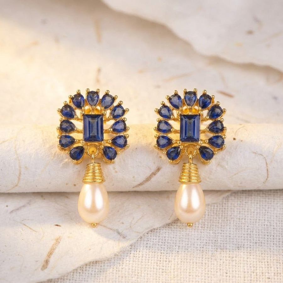 Amethyst Pearl Drop Earrings - 21k Gold Plated Gemstone Jewelry - Pehnaawaa