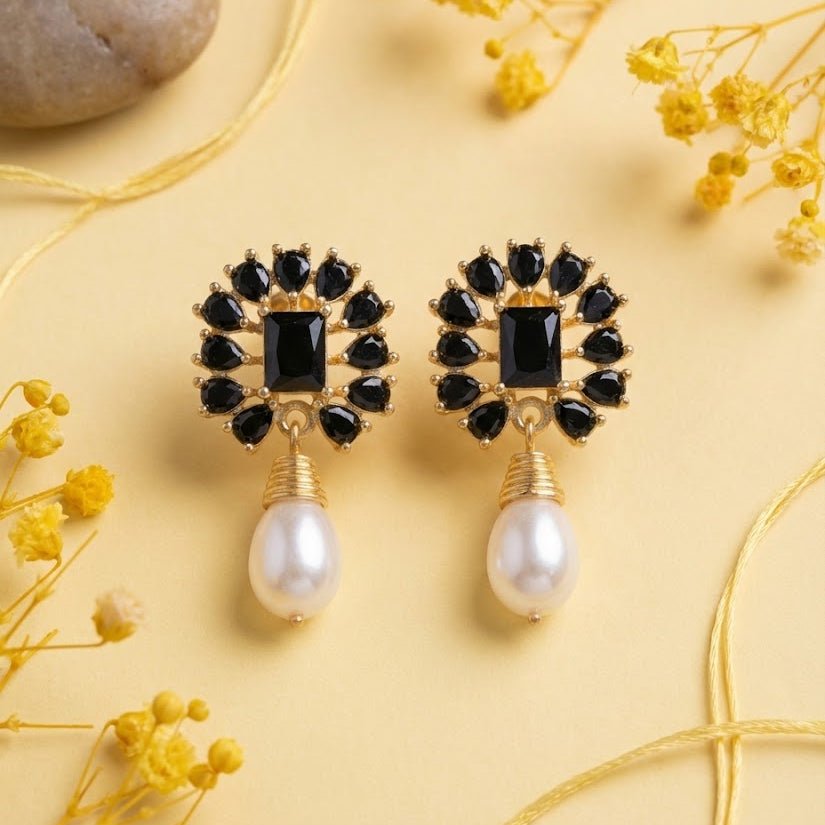 Amethyst Pearl Drop Earrings - 21k Gold Plated Gemstone Jewelry - Pehnaawaa