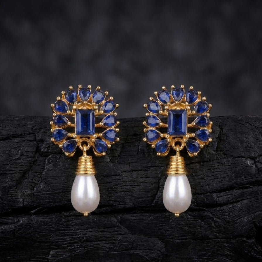 Amethyst Pearl Drop Earrings - 21k Gold Plated Gemstone Jewelry - Pehnaawaa