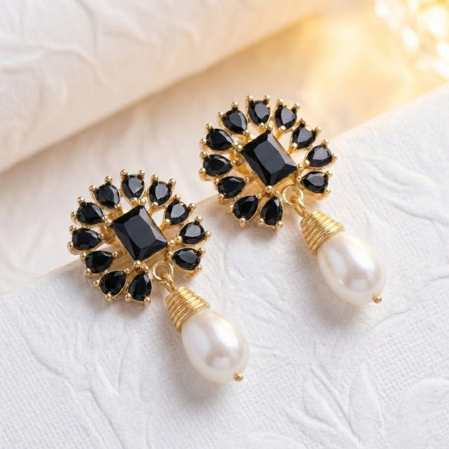 Amethyst Pearl Drop Earrings - 21k Gold Plated Gemstone Jewelry - Pehnaawaa