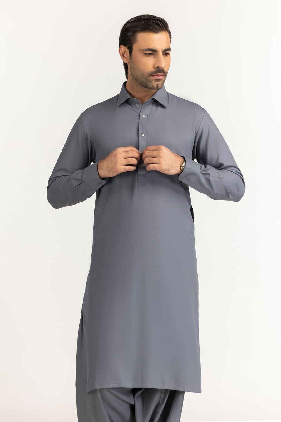 Off-White Silk-Blend 2-Piece Kurta | Mandarin Collar