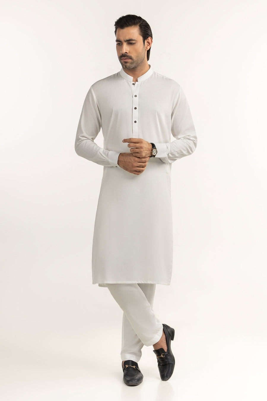 Off-White Silk-Blend 2-Piece Kurta | Mandarin Collar