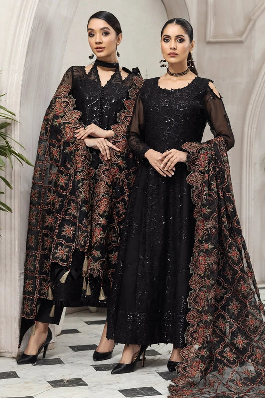 Arman Black Embroidered Chiffon Suit with Floral Organza Dupatta | Stitched & Unstitched