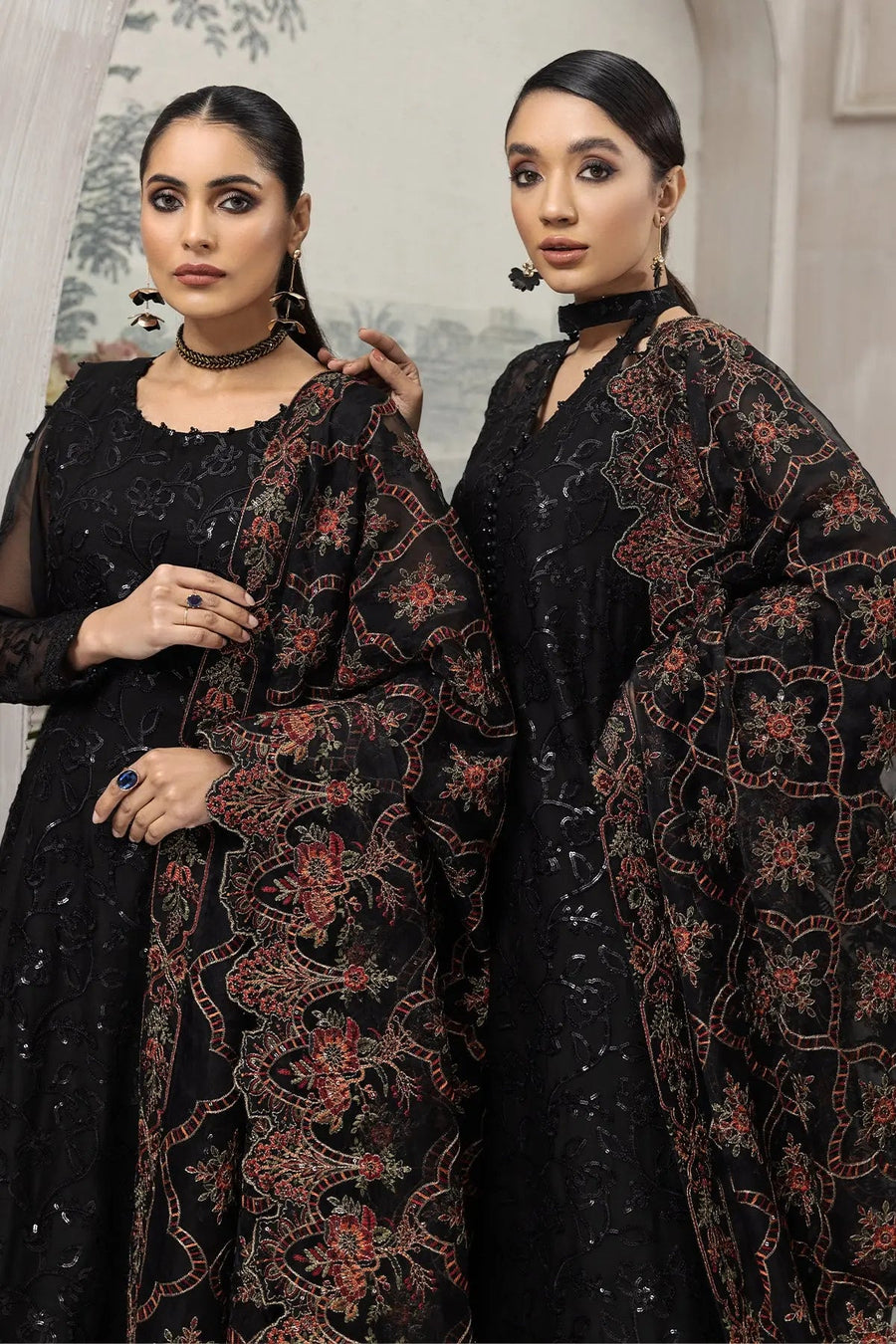 Arman Black Embroidered Chiffon Suit with Floral Organza Dupatta | Stitched & Unstitched