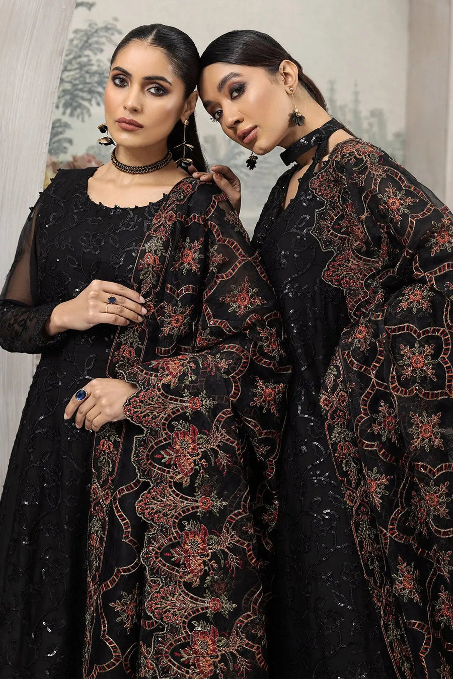 Arman Black Embroidered Chiffon Suit with Floral Organza Dupatta | Stitched & Unstitched