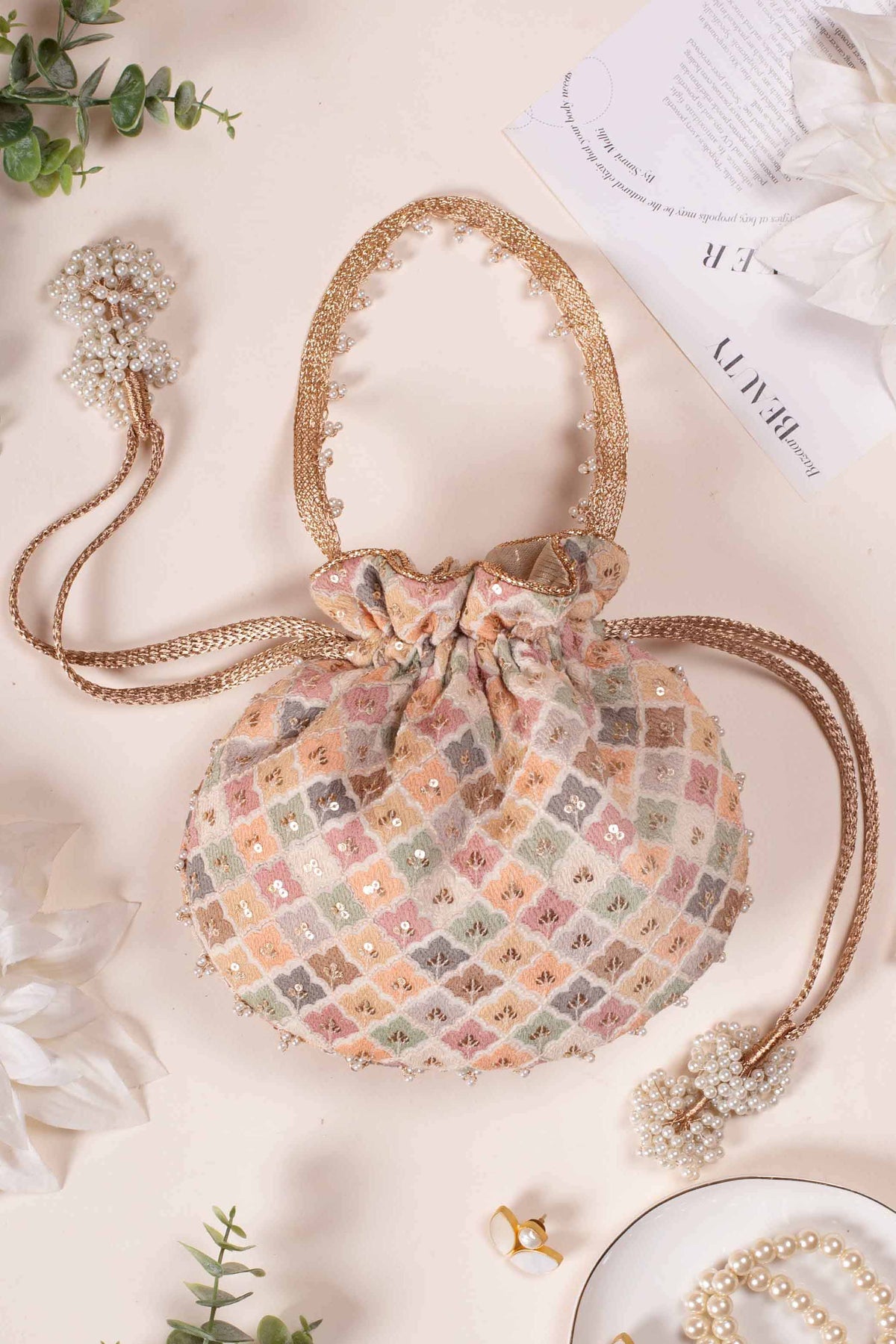 Elegant Pastel Embroidered Potli Bag