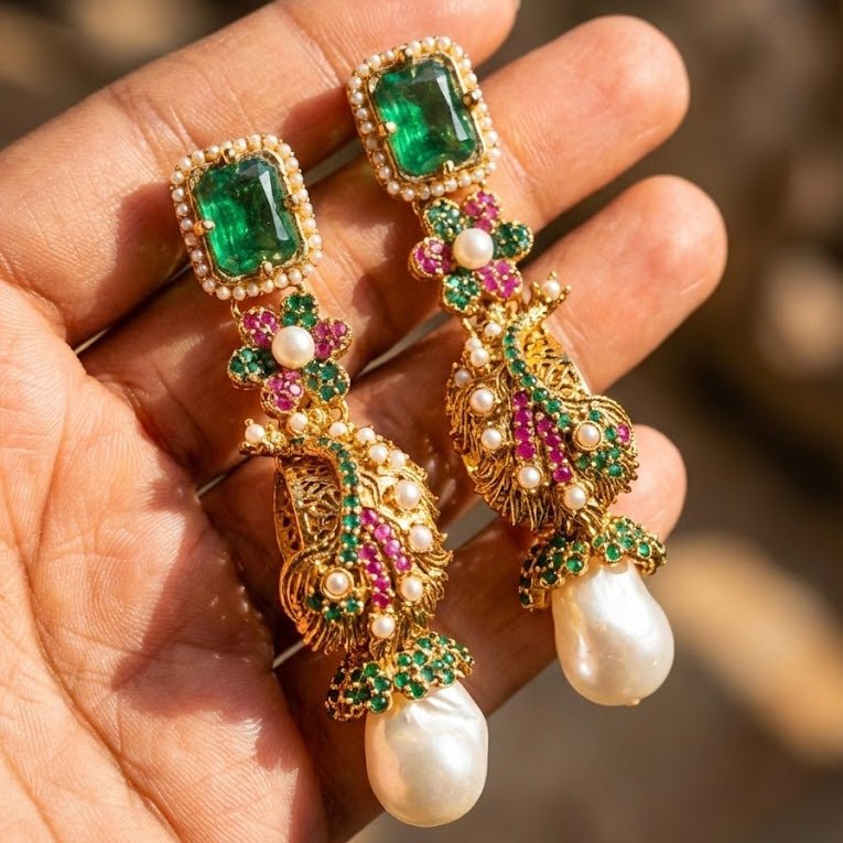 Azure Luxe Baroque Drop Earrings - Pehnaawaa