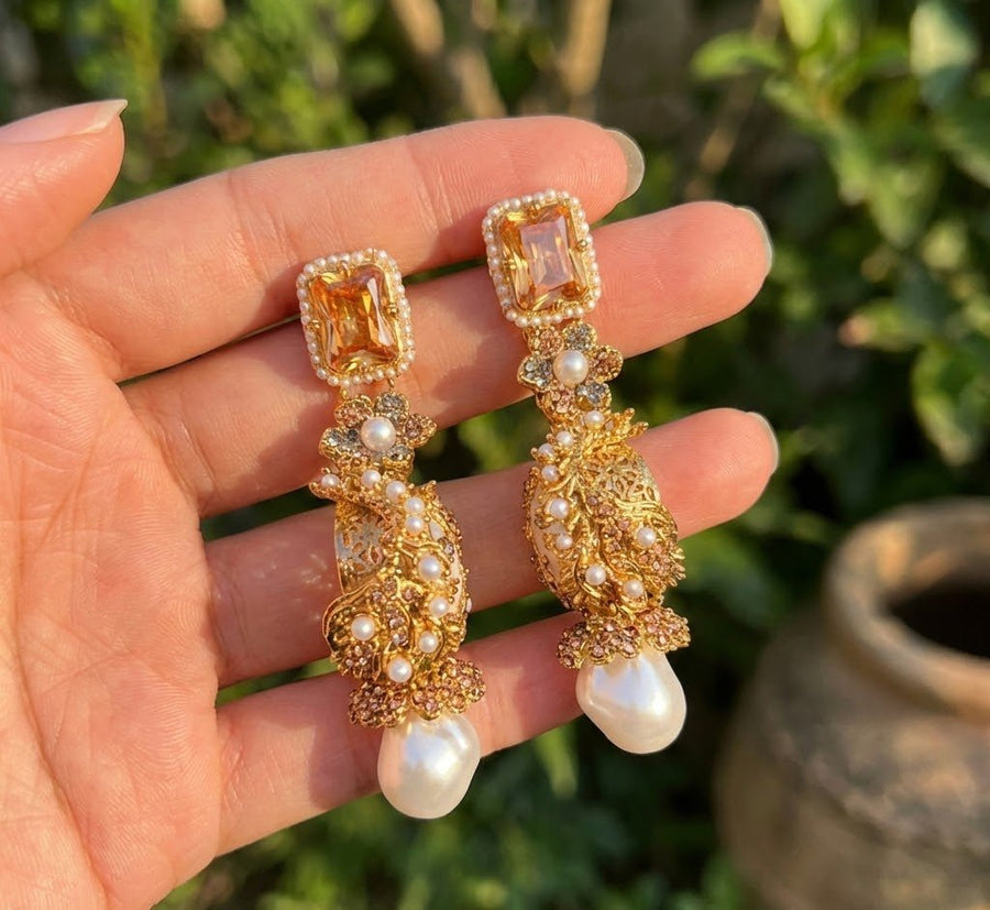 Azure Luxe Baroque Drop Earrings - Pehnaawaa