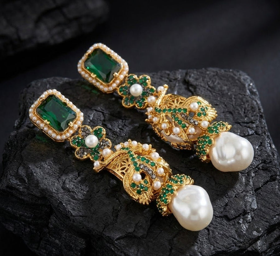 Azure Luxe Baroque Drop Earrings - Pehnaawaa