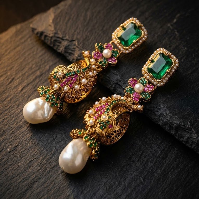 Azure Luxe Baroque Drop Earrings - Pehnaawaa