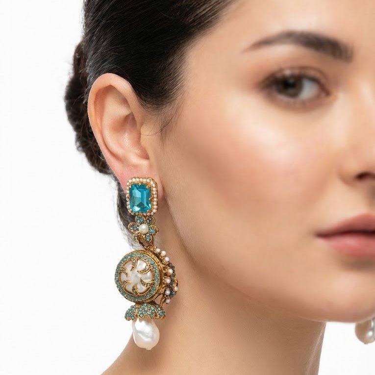 Azure Luxe Baroque Drop Earrings - Pehnaawaa