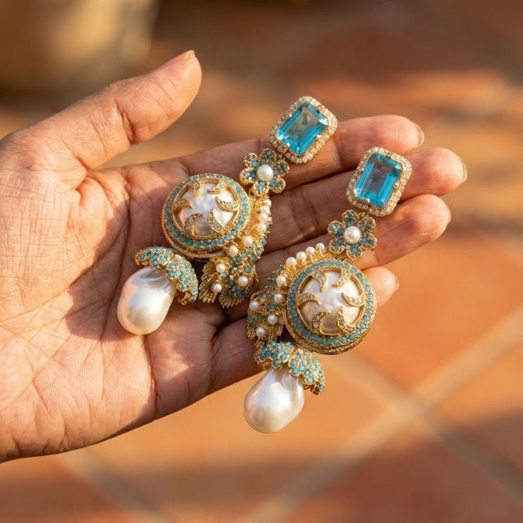 Azure Luxe Baroque Drop Earrings - Pehnaawaa
