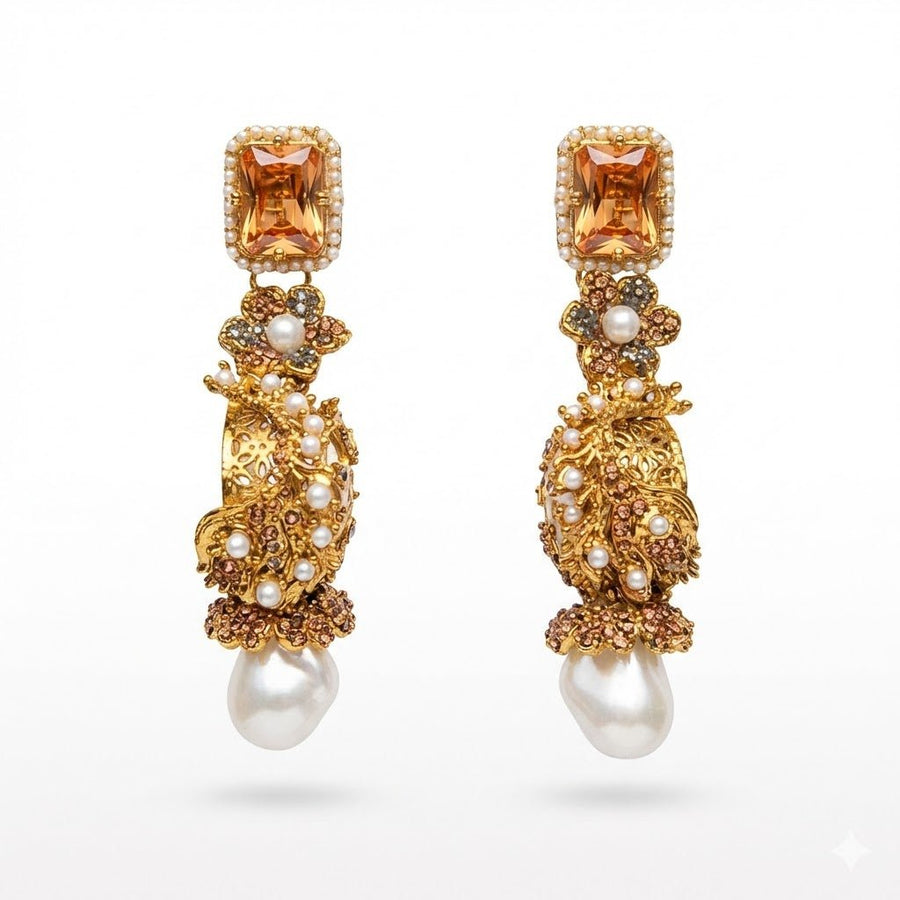 Azure Luxe Baroque Drop Earrings - Pehnaawaa