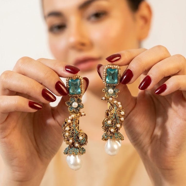 Azure Luxe Baroque Drop Earrings - Pehnaawaa