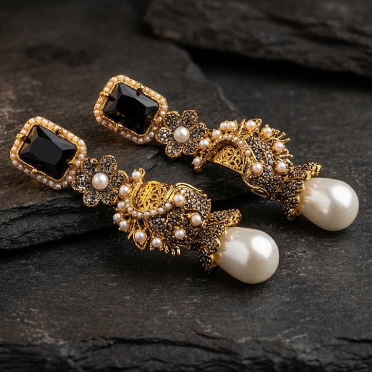 Azure Luxe Baroque Drop Earrings - Pehnaawaa