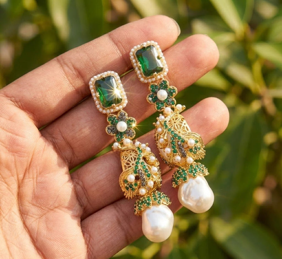 Azure Luxe Baroque Drop Earrings - Pehnaawaa