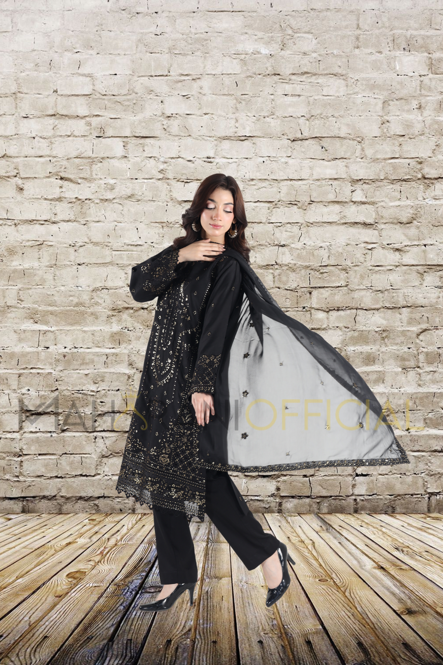 Black Radiance 3 piece Embroidered Stitched suit