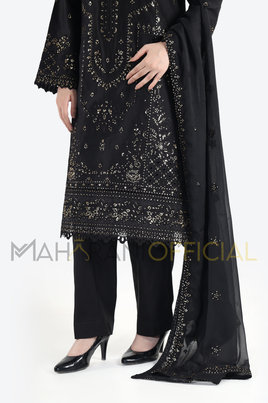 Black Radiance 3 piece Embroidered Stitched suit