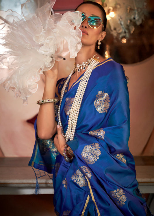 Blue Glamorous Satin Silk Saree – Perfect for Cocktail & Dinner Parties