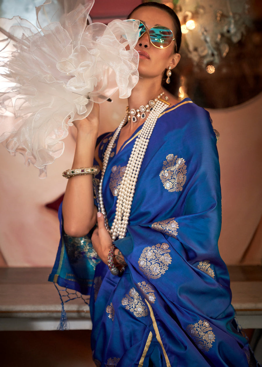 Blue Glamorous Satin Silk Saree – Perfect for Cocktail & Dinner Parties