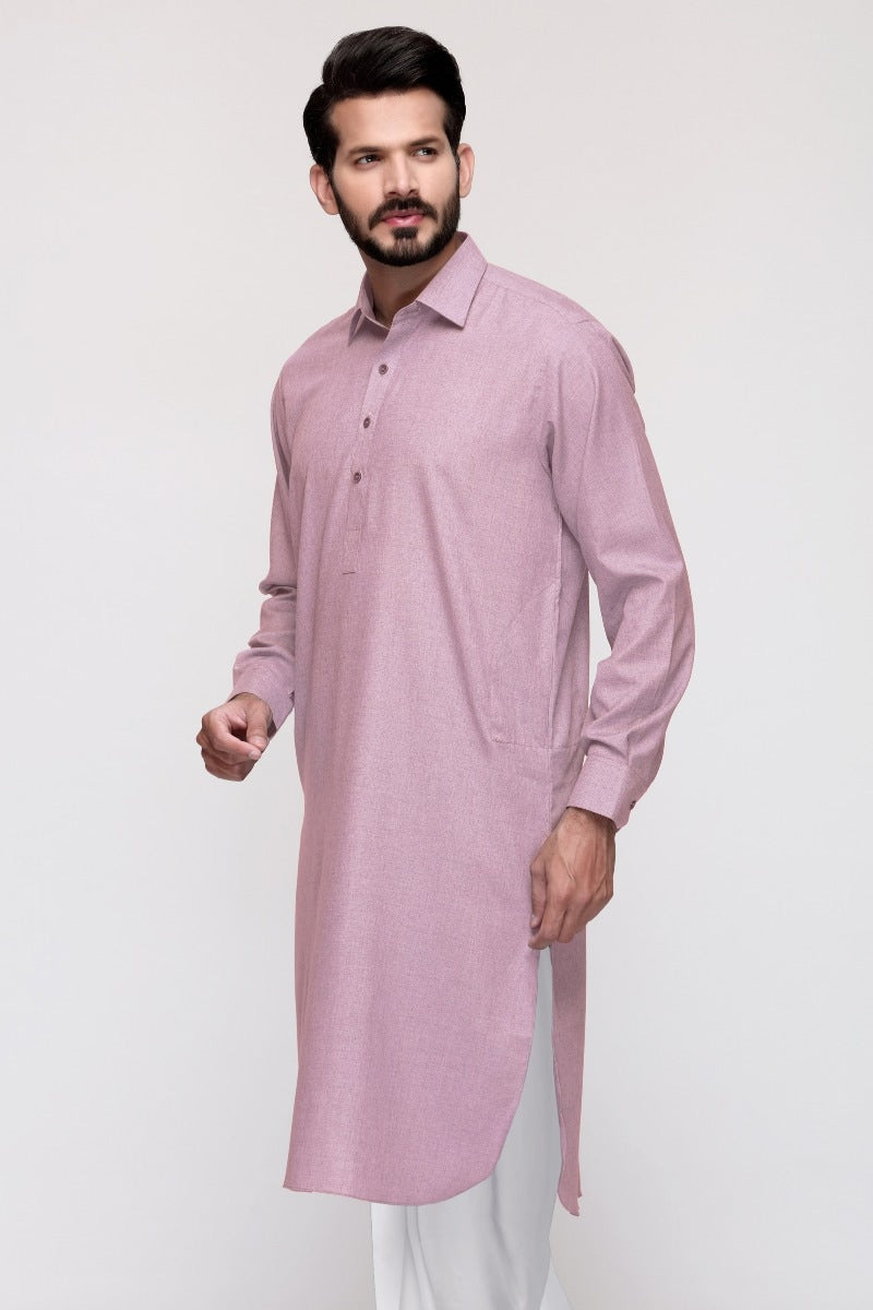 Dusty Rose Linen 2-Piece Men's Kurta | Button-Front Tunic