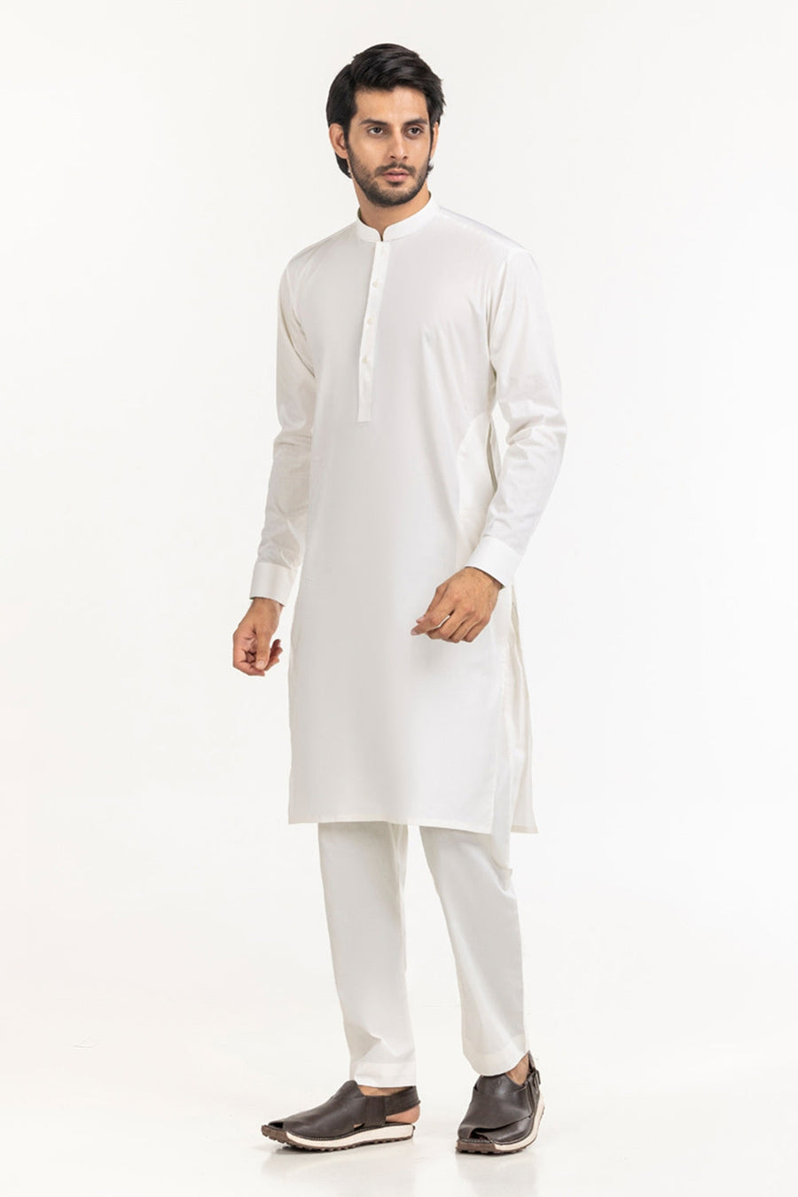 Off-White Cotton 2-Piece Men's Kurta | Classic Collar Silhouette