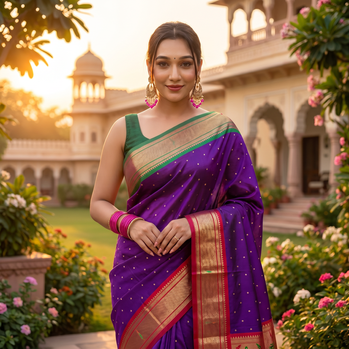 Blissful Purple Paithani Silk Saree With Brood Blouse Piece