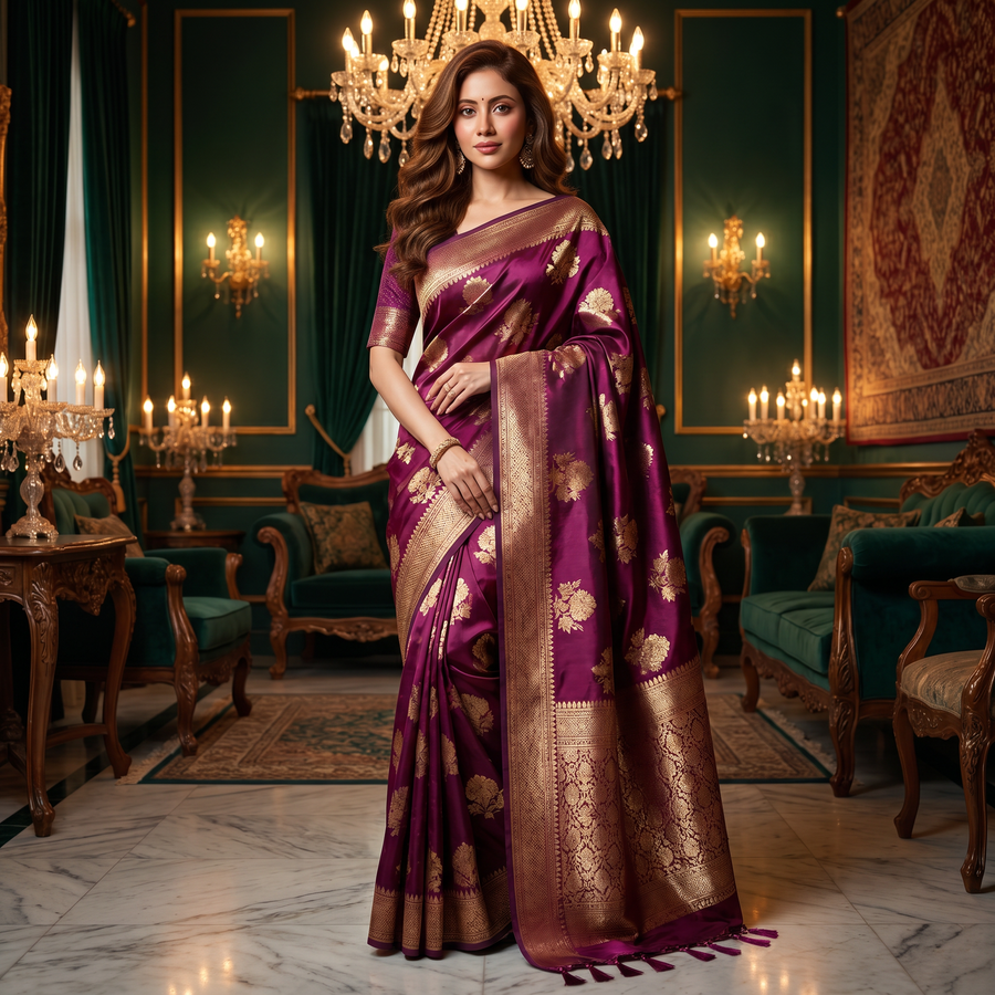 Mulberry Purple Banarasi Saree - Pehnaawaa
