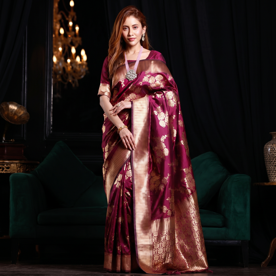 Mulberry Purple Banarasi Saree - Pehnaawaa