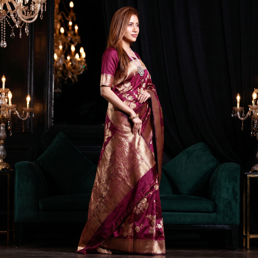 Mulberry Purple Banarasi Saree - Pehnaawaa