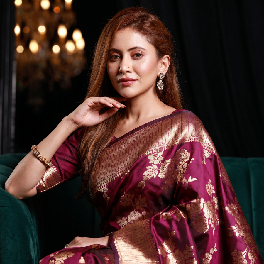 Mulberry Purple Banarasi Saree - Pehnaawaa