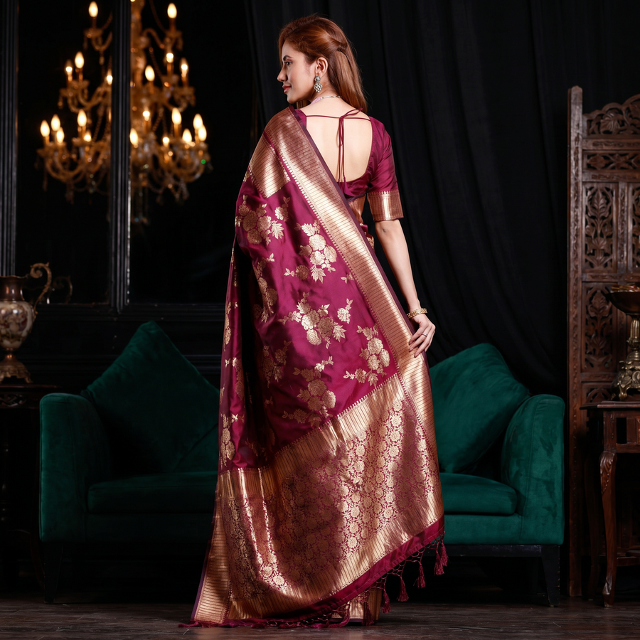 Mulberry Purple Banarasi Saree - Pehnaawaa