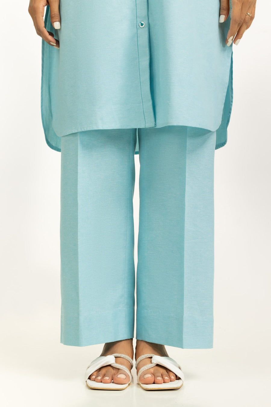 Aqua Cotton Chambray 2-Piece Shirt Set | Relaxed Collar