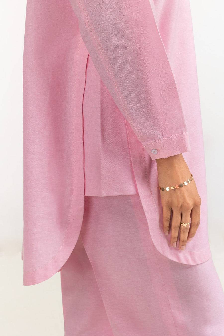 Tea Pink Cotton 2-Piece Co-ord Set | Relaxed Shirt Collar