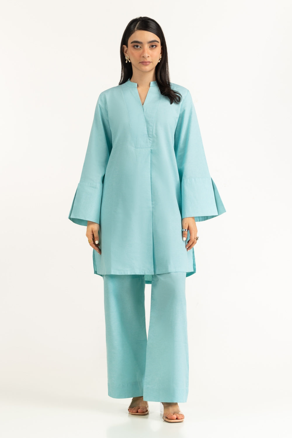 Sage Chambray 2-Piece Co-Ord Set | Flared Bell Sleeves