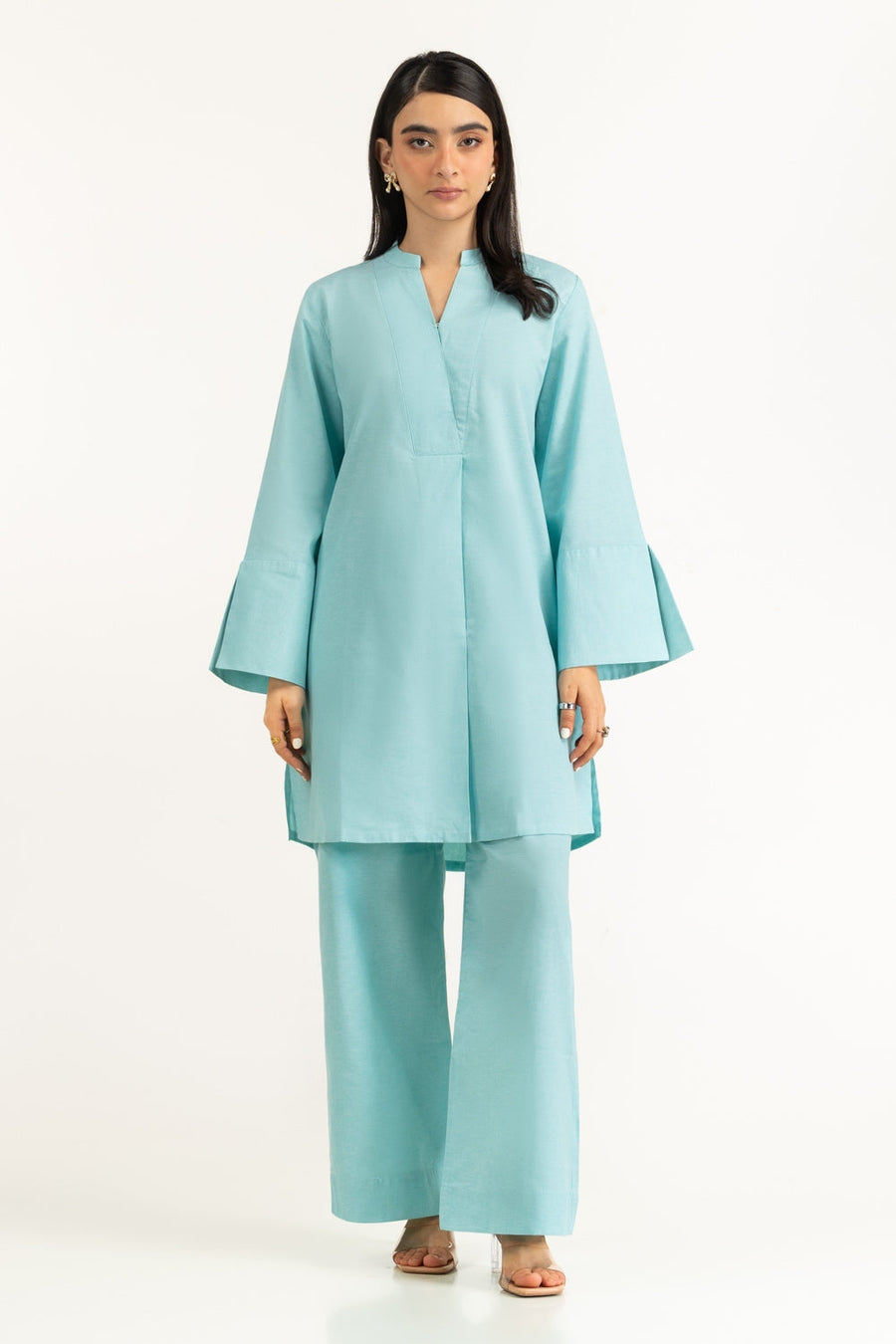 Sage Chambray 2-Piece Co-Ord Set | Flared Bell Sleeves