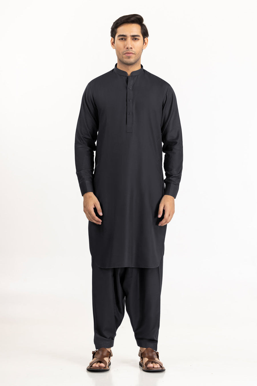 Midnight Navy Cotton Silk 2-Piece Kurta | Mandarin Collar