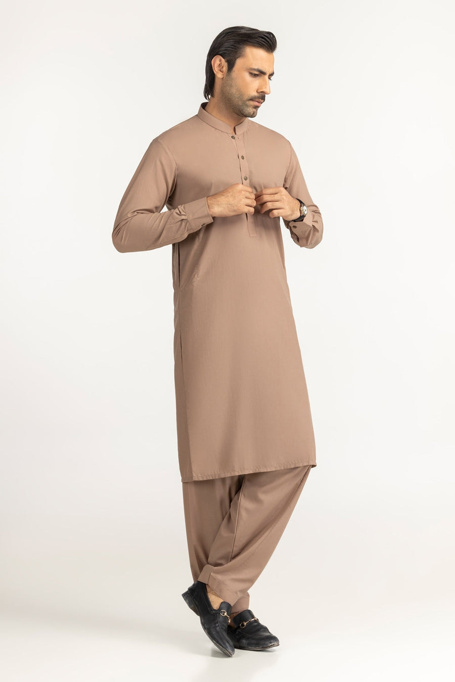 Olive Cotton 2-Piece Men's Kurta | Button-Front Collar