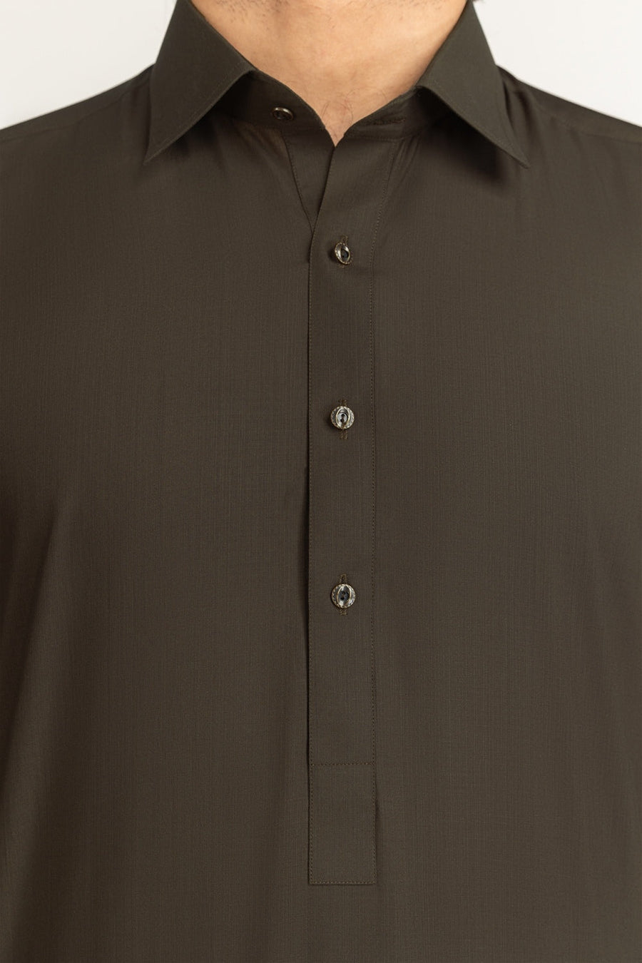 Olive Cotton 2-Piece Men's Kurta | Button-Front Collar